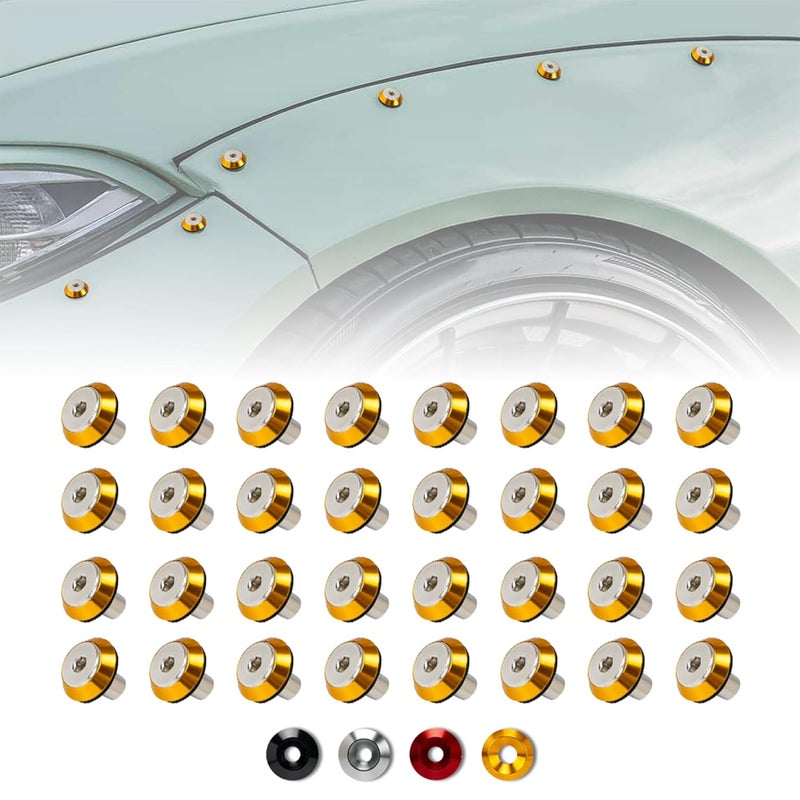 Rolling Gears 32-Piece M6 Gold Tapered Anodized Aluminum Washer Bolt Kit, Hardware Kit for Widebody, Fender Flares, Bumpers, Mud Flaps and Engine Bay Dress-Up - Image 1